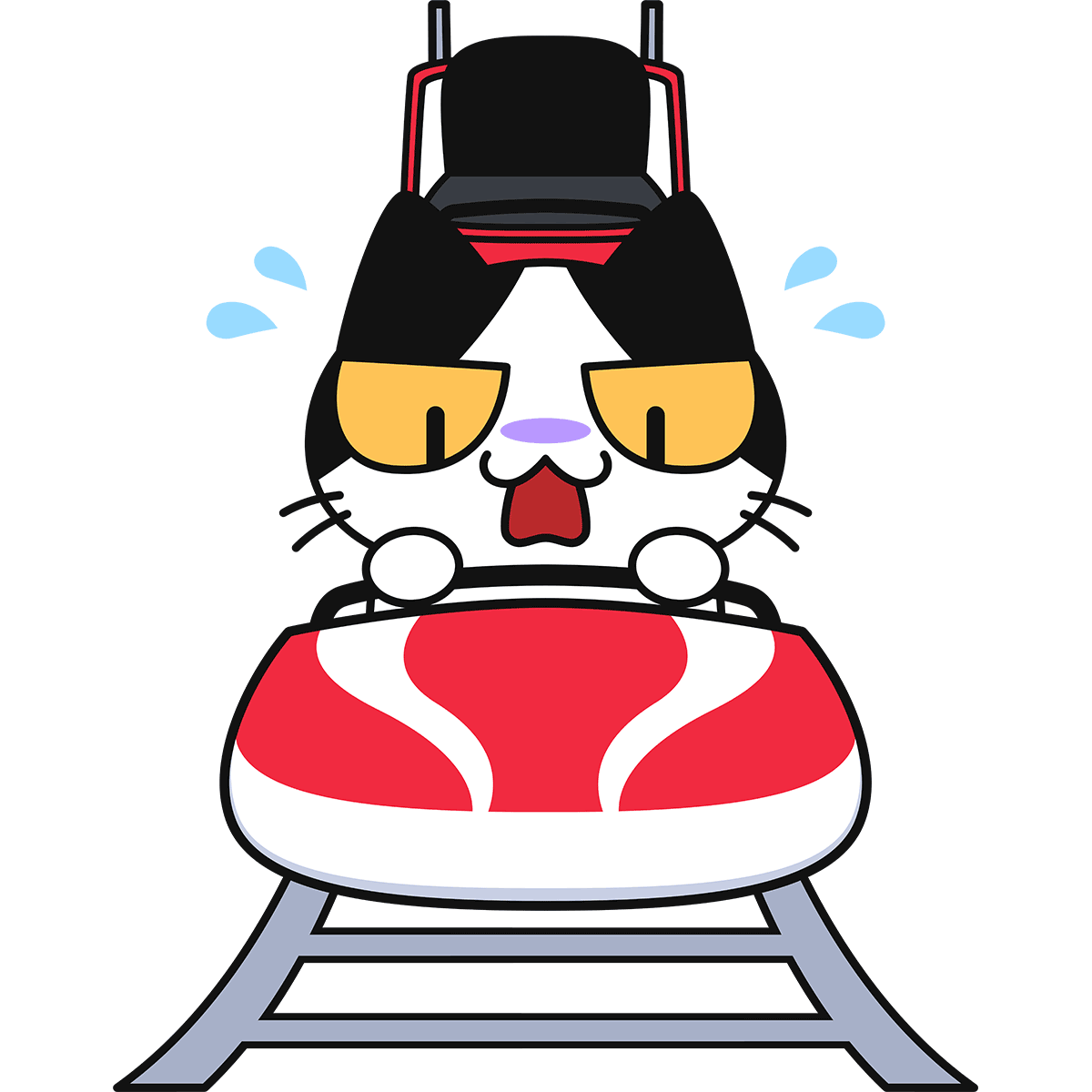 ジェットコースターに乗る猫の無料イラスト