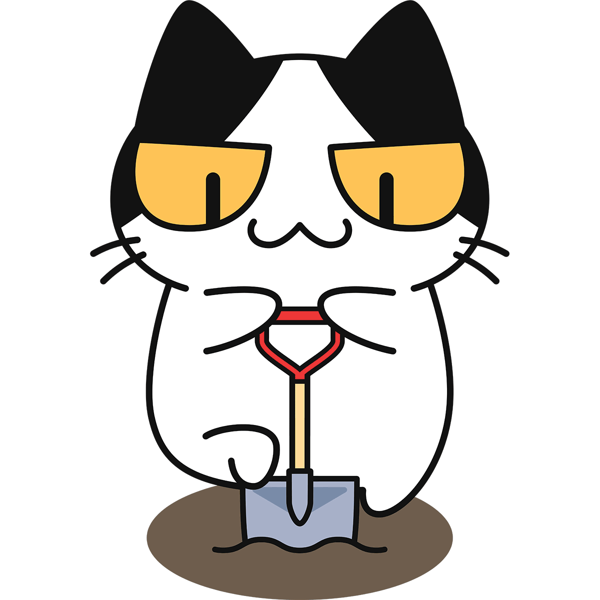 スコップで穴を掘る猫の無料イラスト