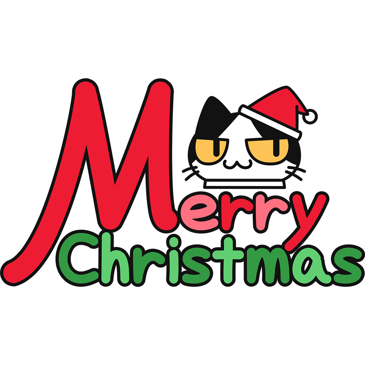 メリークリスマスと猫サンタの無料イラスト