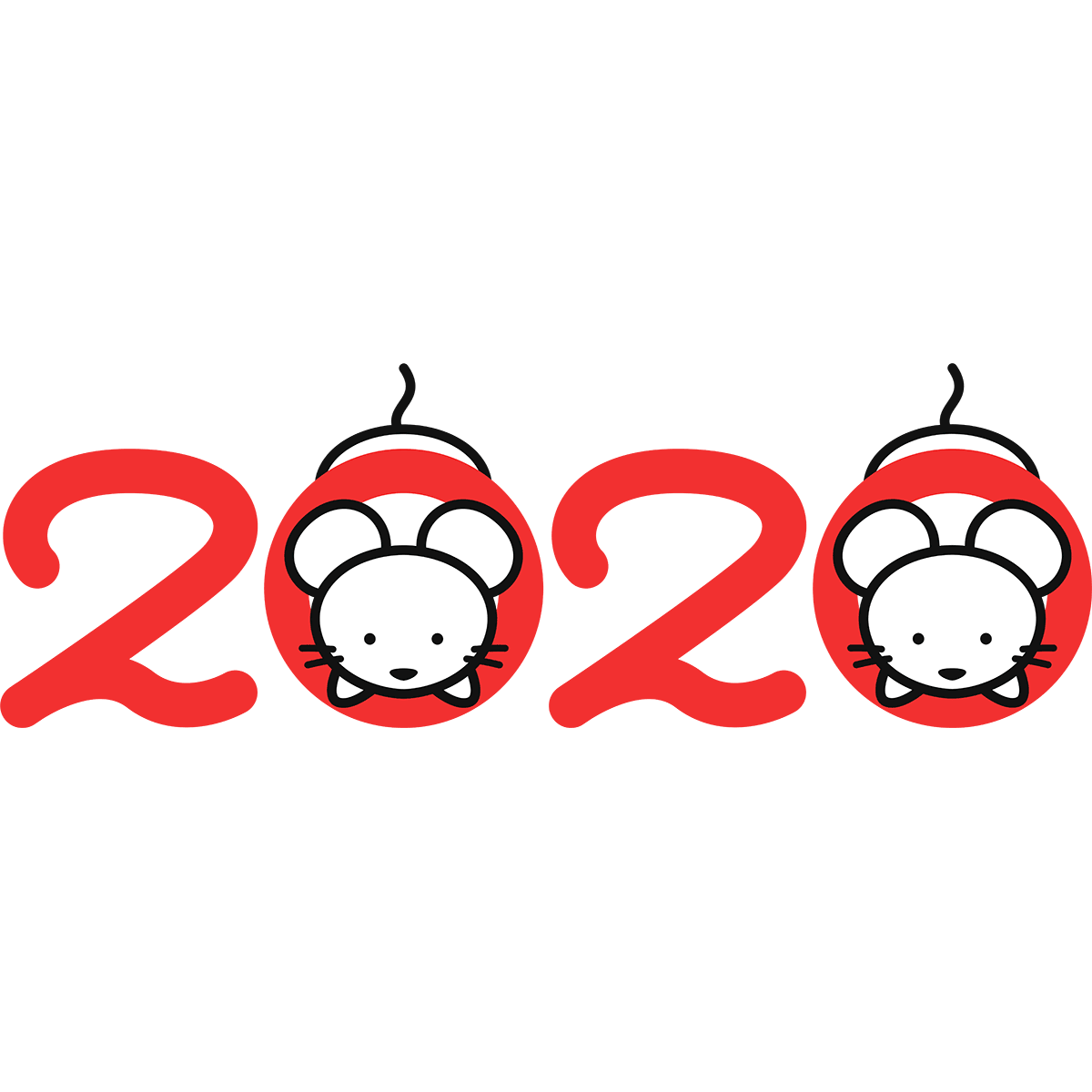 2020年の年賀状（2匹のネズミ）の無料イラスト