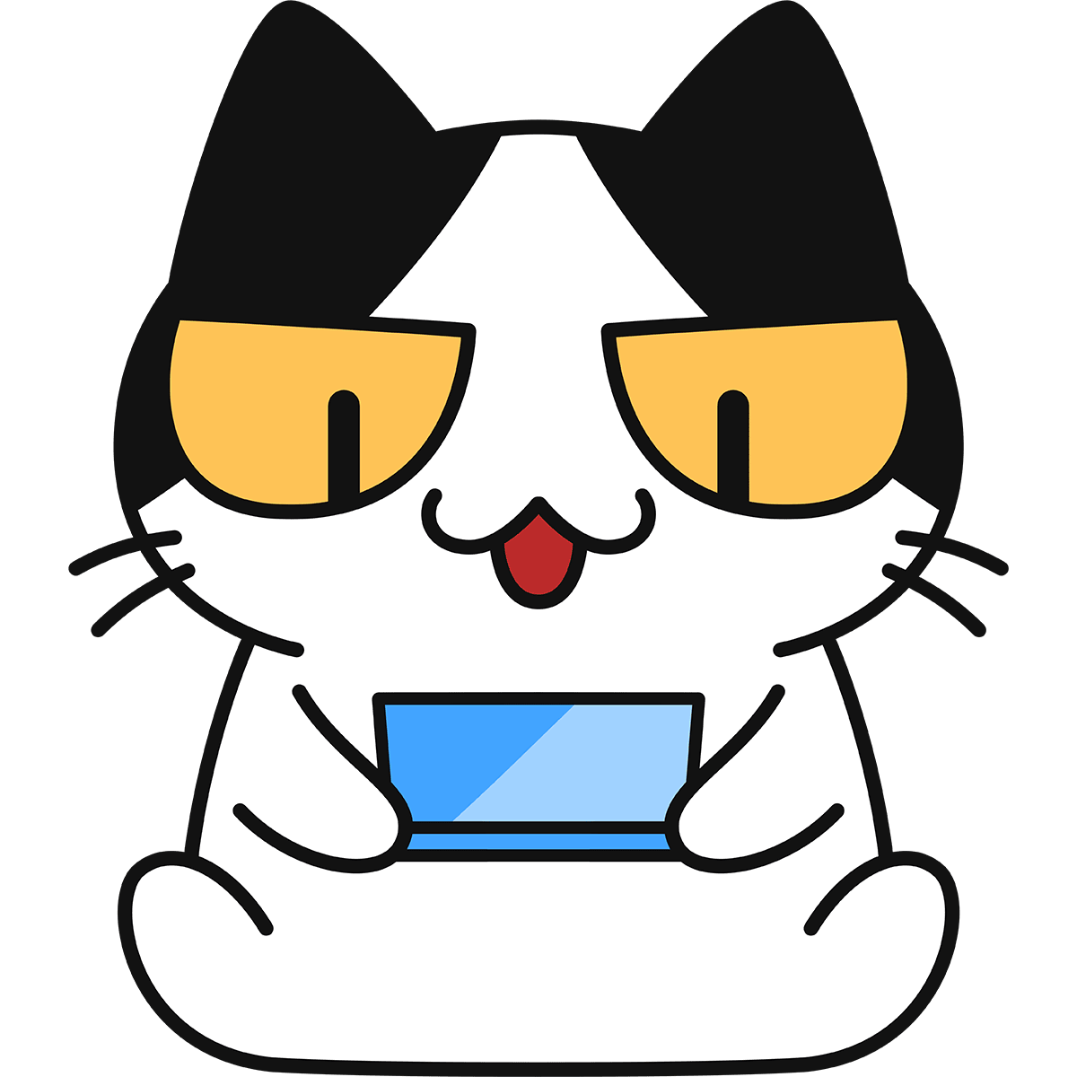 ゲームをする猫の無料イラスト