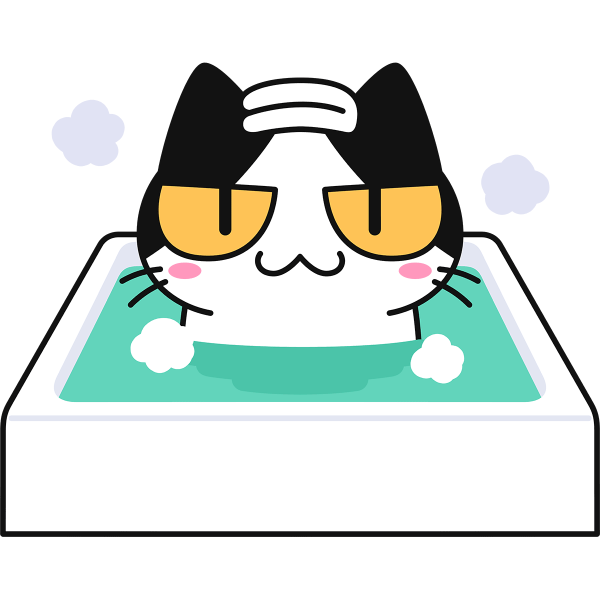 お風呂に入る猫の無料イラスト