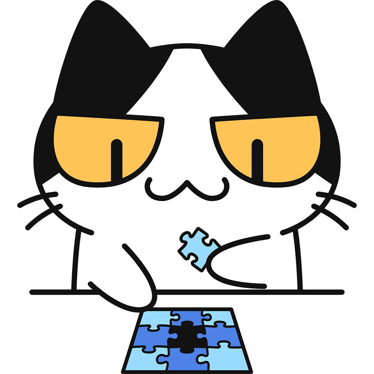 ジグソーパズルをする猫 無料イラスト かわいいフリー素材集 ねこ画伯コハクちゃん