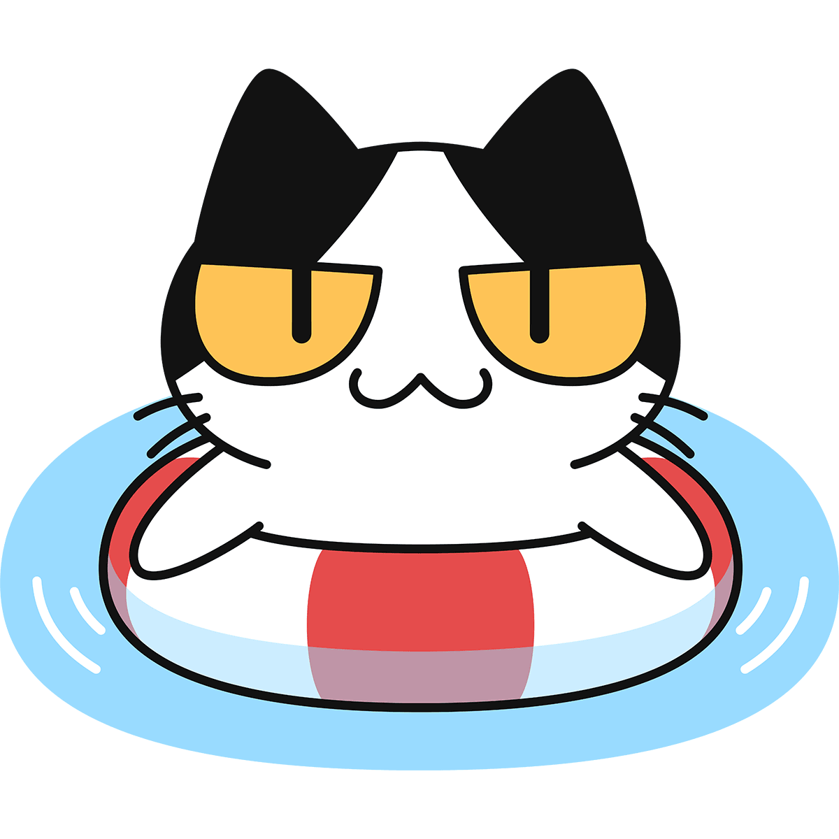 浮き輪で泳ぐ猫の無料イラスト