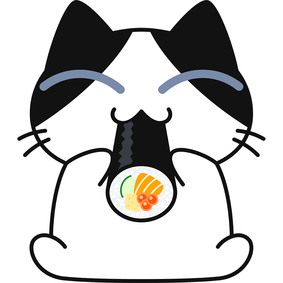 恵方巻を食べる猫の無料イラスト