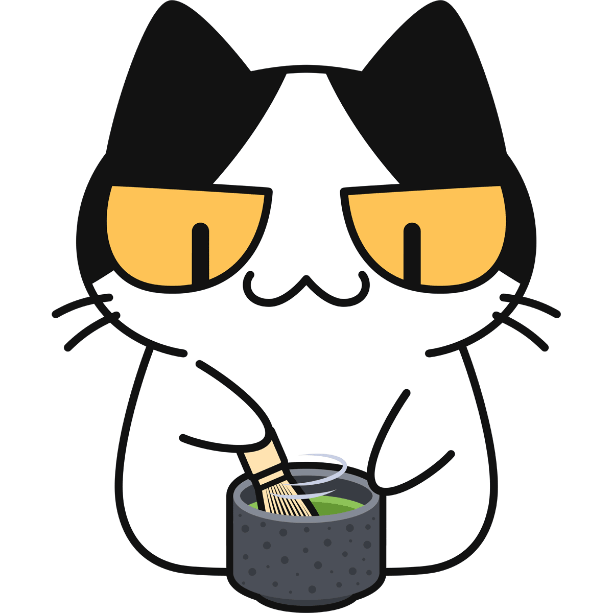 【茶道】抹茶をたてる猫の無料イラスト