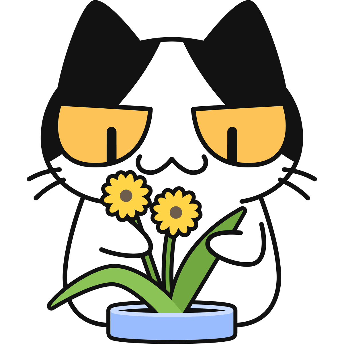 【華道】生け花をする猫の無料イラスト