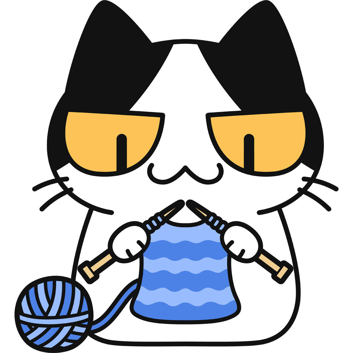 編み物をする猫の無料イラスト
