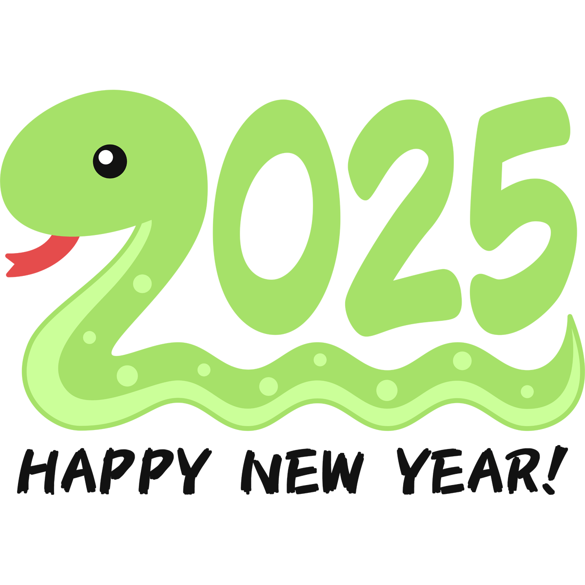 2025年の年賀状（巳年・ヘビ年）HAPPY NEW YEAR!バージョンの無料イラスト